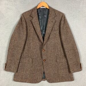 Vintage Harris Tweed Sport Coat Actual 45R Tan Handwoven Scottish Wool Jacket